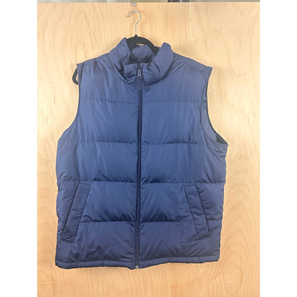 Lands’ End Men’s Blue Down Puffer Vest Size L Full Zip Cold Weather